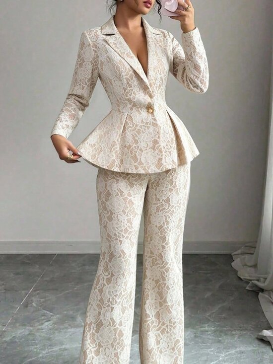 Apricot Elegant Women's Royal Suit 2-Piece Jacket and Pants Set - Picture 3 of 6